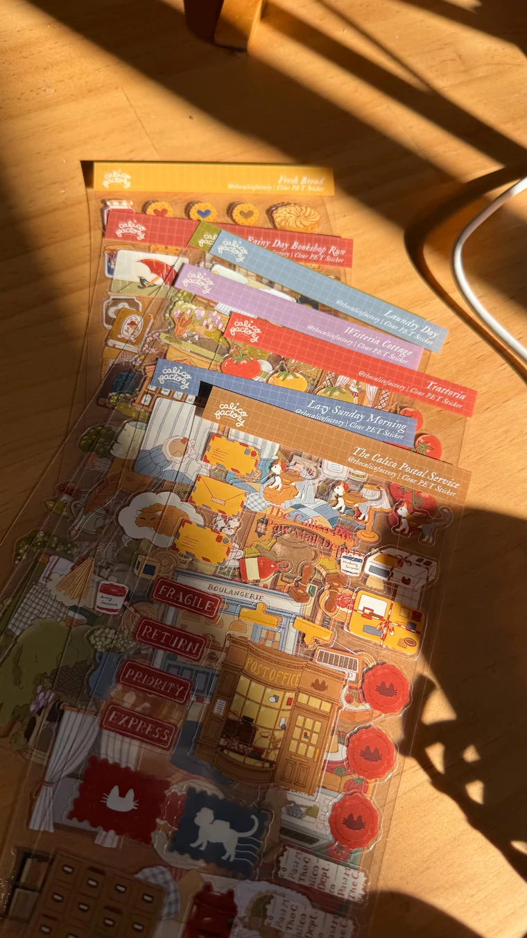 Clear illustrated sticker sheets from The Calico Factory